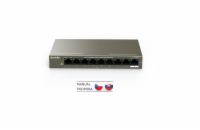 Tenda TEF1109P-8-63W PoE AT switch 8x PoE 802.3af/at, 9x 100Mb/s, PoE+ celkem 58W, fanless