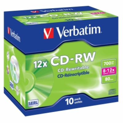 VERBATIM CD-RW(10-Pack)Jewel/High Speed/8x-12x/DLP/700MB