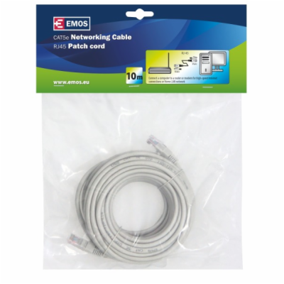 Emos Patch kabel UTP, CAT 5e, AWG26, PVC, šedý, 10m