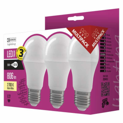 Emos LED žárovka Classic A60, 9W/60W E27, WW teplá bílá, ...