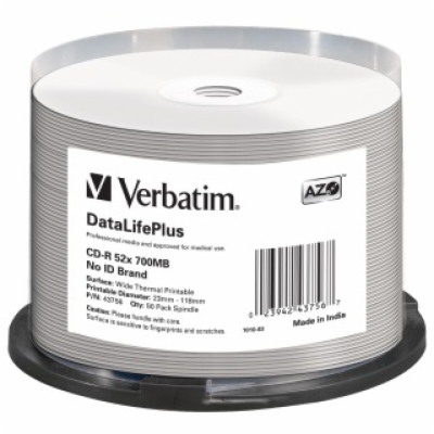 VERBATIM CD-R(50-pack) spindl, AZO 52X,700MB,WHITE WIDE T...