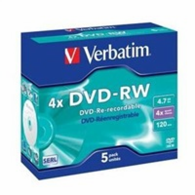 VERBATIM DVD-RW (4x, 4,7GB), 5ks/pack