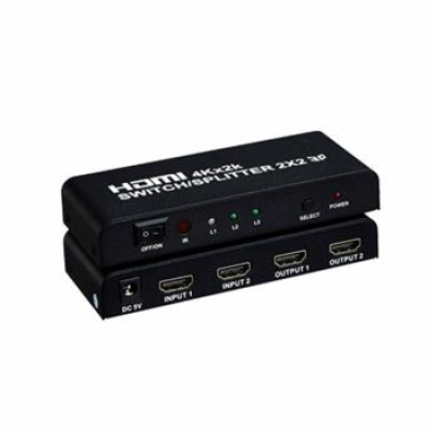 PremiumCord HDMI switch 2:2, 3D,1080p,dálkové ovl.