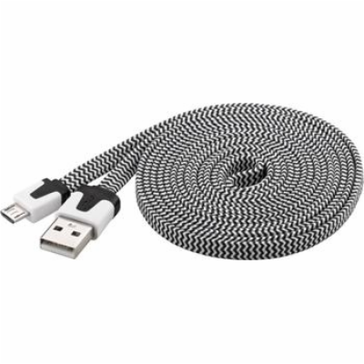 PremiumCord Kabel micro USB 2.0, A-B 2m, plochý textilní ...