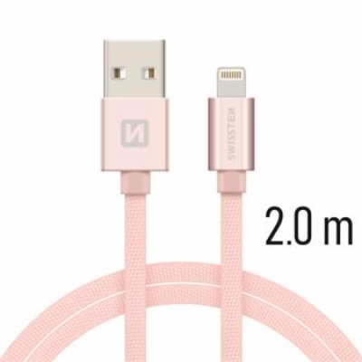 Swissten Datový Kabel Textile Usb / Lightning 2,0 M Růžov...