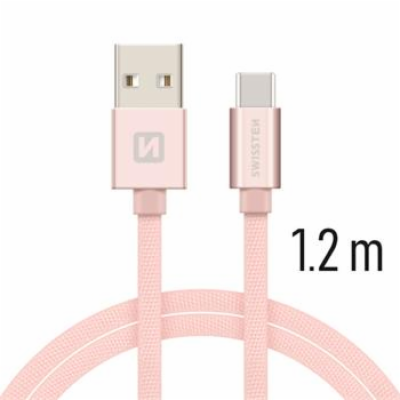 Swissten Datový Kabel Textile Usb / Usb-C 1,2 M Růžovo/Zlatý