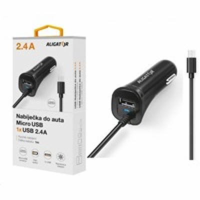 Nabíječka do auta ALIGATOR microUSB s USB výstupem, 2.4A,...