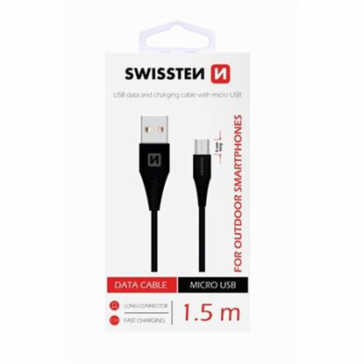 Swissten Datový Kabel Usb / Micro Usb 1,5 M Černý (9Mm)