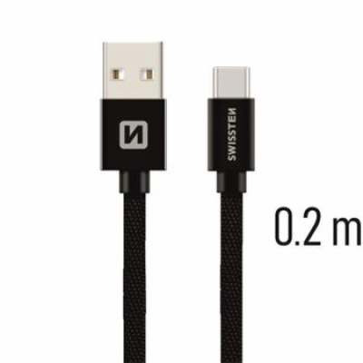 Swissten Datový Kabel Textile Usb / Usb-C 0,2 M Černý