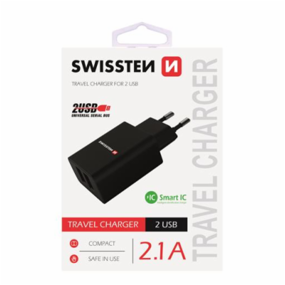 Swissten Síťový Adaptér Smart Ic 2X Usb 2,1A Power Černý