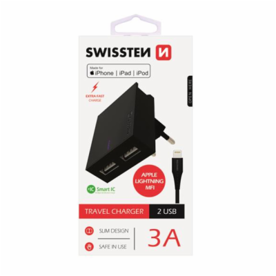 Swissten Síťový Adaptér Smart Ic 2X Usb 3A Power + Datový...