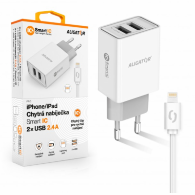 ALIGATOR Chytrá síťová nabíječka 2,4A, 2xUSB, smart IC, b...