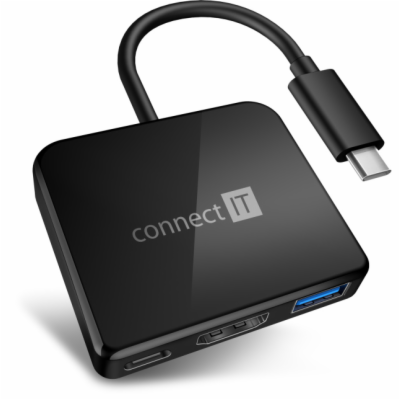 CONNECT IT USB-C hub, 3v1 (USB-C,USB-A,HDMI), externí, ČERNÝ