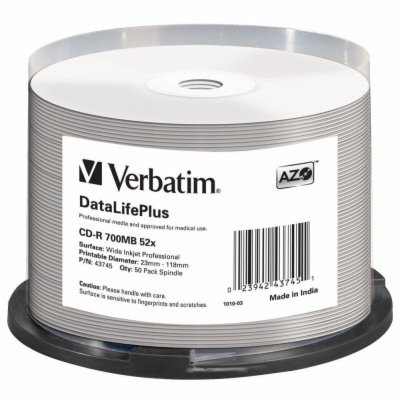 Verbatim CD-R 700MB 52x, printable, spindle, 50ks (43745)