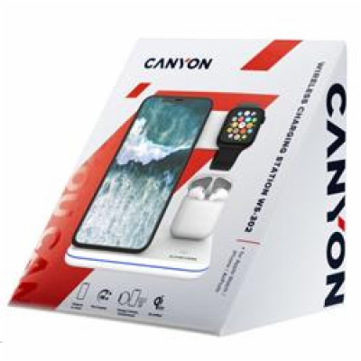 CANYON Bezdrátová nabíječka WS-302W, 3v1, vstup 9V/2A, 12...