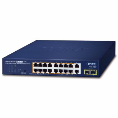 Planet PoE switch 18x1Gb + 2xSFP 1Gb, 16x PoE 802.3at 30/...