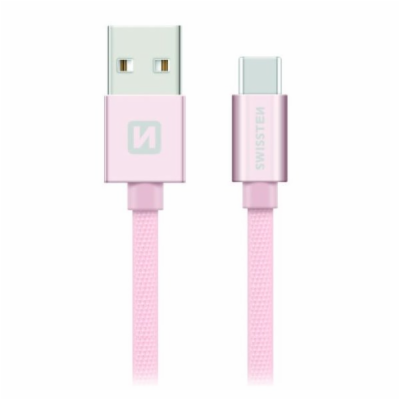 Swissten Datový Kabel Textile Usb / Usb-C 2,0 M Růžovo/Zlatý