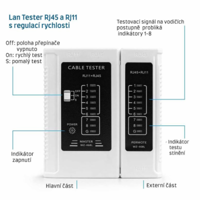 W-Star WS468WH Tester UTP WS468WH, RJ45, RJ11, STP, Cat5e...