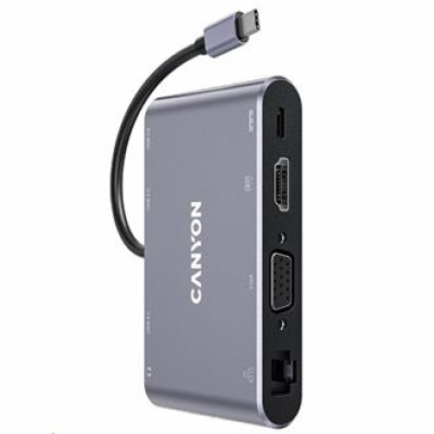 CANYON replikátor portů DS-14 8v1, 1xUSB-C PD 100W, 1xHDM...