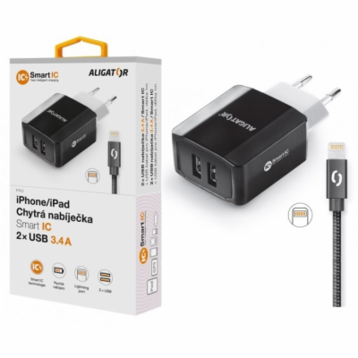 ALIGATOR chytrá síťová nabíječka 3.4 A, 2x USB, smart IC,...