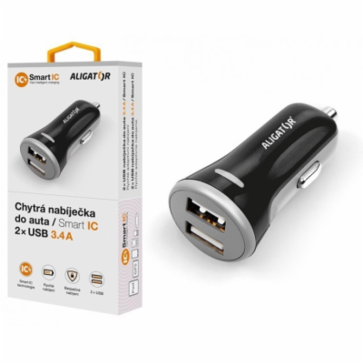 Chytrá nabíječka do auta ALIGATOR 3.4A, 2xUSB, smart IC, ...