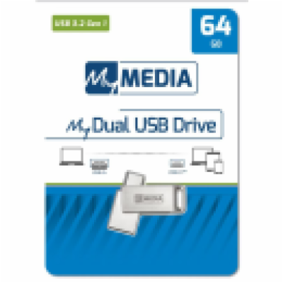 64GB USB Flash 3.2 MyDual stříbrný, USB-C/USB-A, MyMedia