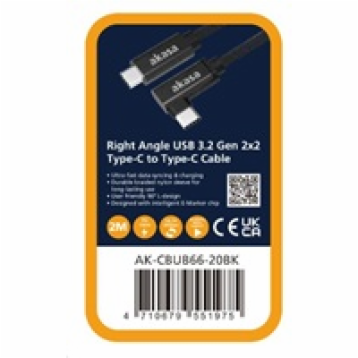 AKASA kabel USB 3.2 Gen2x2 Type-C na C Cable, pravoúhlý, ...