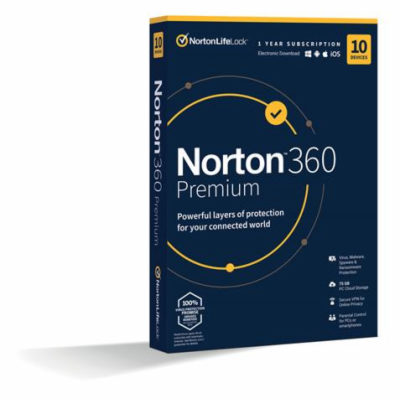 NORTON 360 PREMIUM 75GB +VPN 1 uživatel pro 10 zařízení n...