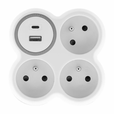 Solight rozbočka, 3x 15A, USB nabíječka A+C, bílá-šedá - ...