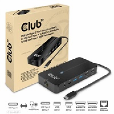 Club3D hub USB-C, 7-in-1 hub s 2x HDMI, 2x USB Gen1 Type-...