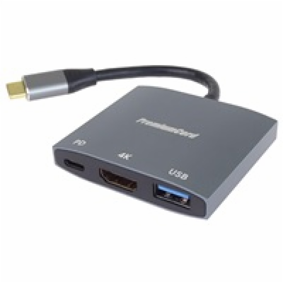 PremiumCord adaptér USB-C na HDMI, USB3.0,  PD, rozlišení...