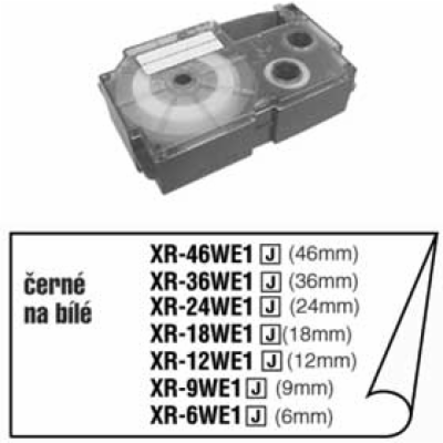 Páska do štítkovače Casio XR-18WE1, bílá/černá, 18 mm