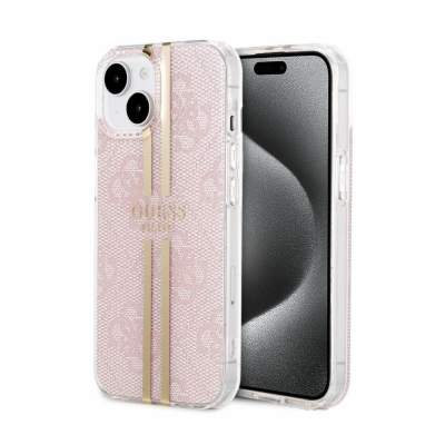 Guess IML 4G Gold Stripe Zadní Kryt pro iPhone 15 Pink Gu...