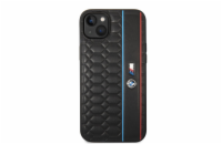 BMW M Hexagonal Pattern Zadní Kryt pro iPhone 14 Black BMW M Hexagonal Pattern prémiový ochranný kryt na telefon s potažený imitací kůže a s logem BMW M a měkkým odolným rámem