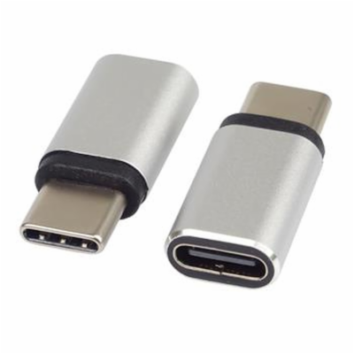 PremiumCord Adaptér USB-C Female - USB-C Male, stříbrná