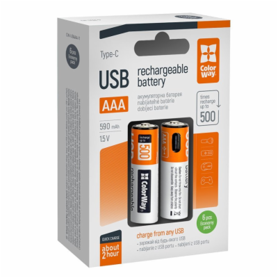 Colorway nabíjecí baterie AAA 590mAh/ USB-C/ 1.5V/ 6ks v ...