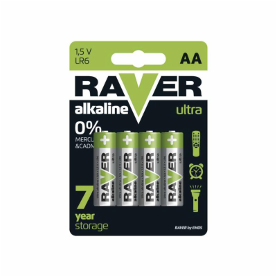 Baterie AA (R6) alkalická RAVER  4ks