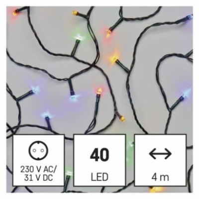 LED vánoční řetěz, 4 m, venkovní i vnitřní, multicolor, č...