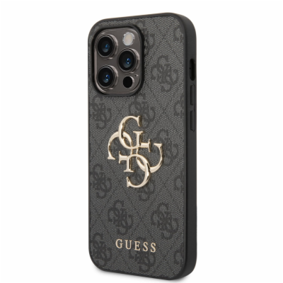 Guess PU 4G Metal Logo Zadní Kryt pro iPhone 15 Pro Max Grey