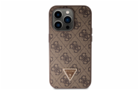 Guess PU 4G Strass Triangle Metal Logo Zadní Kryt pro iPhone 15 Pro Brown