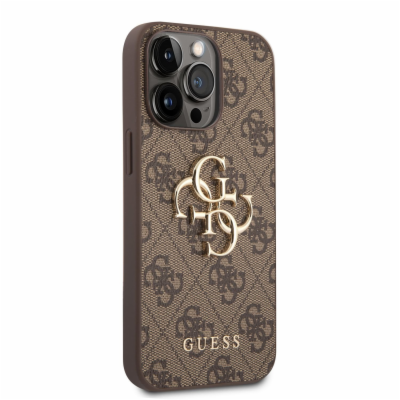 Guess PU 4G Metal Logo Zadní Kryt pro iPhone 14 Pro Brown