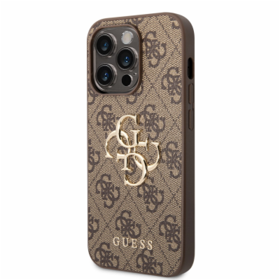 Guess PU 4G Metal Logo Zadní Kryt pro iPhone 15 Pro Brown