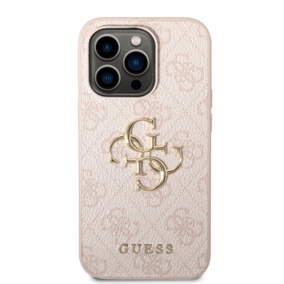 Guess PU 4G Metal Logo Zadní Kryt pro iPhone 14 Pro Max Pink