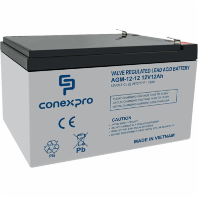 Conexpro baterie AGM 12V, 12Ah, životnost 5 let, Faston 6,3