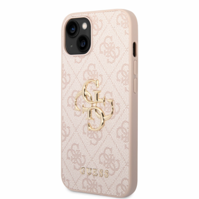 Guess PU 4G Metal Logo Zadní Kryt pro iPhone 15 Pink