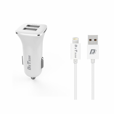 DeTech Nabíječka do auta 5V/2.4A - 2xUSB s kabelem iOS Ce...