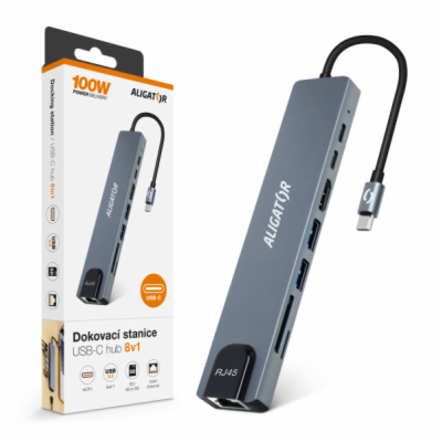 Aligator Dokovací stanice USB-C / Hub 8v1 (USB-C / 2xUSB ...