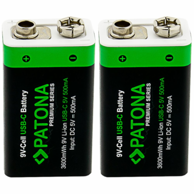 PATONA nabíjecí baterie 6F22/LR22 Li-lon 400mAh 9V s USB-...