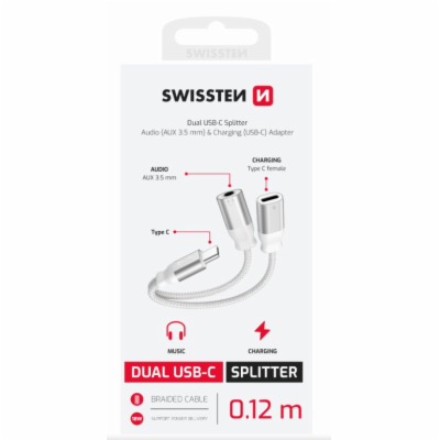 SWISSTEN NABÍJECÍ AUDIO ADAPTÉR TEXTILE USB-C (samec) / U...