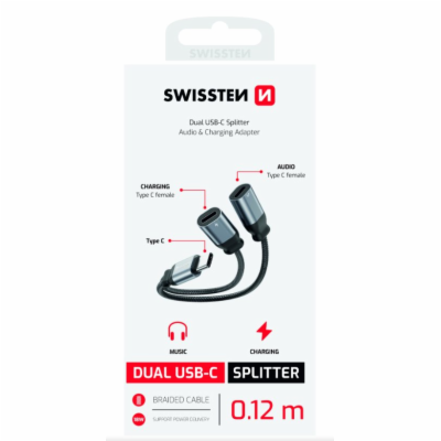 SWISSTEN NABÍJECÍ AUDIO ADAPTÉR TEXTILE USB-C (samec) / 2...